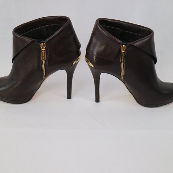 Michael Kors Brown Leather Foldover Kendra Open Peep Toe Stiletto Booties - Picture 5 of 9